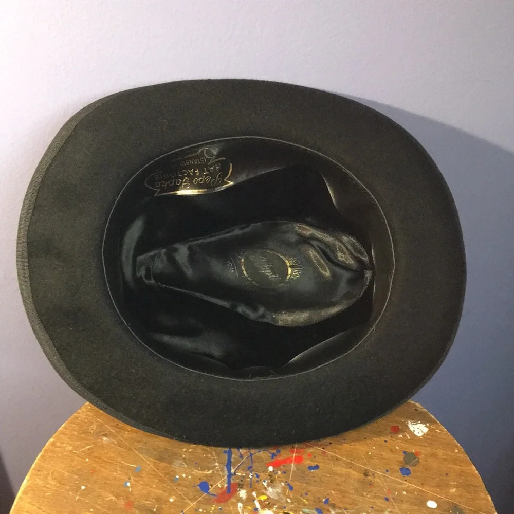 Vintage Pepo Sapka hat factorie Istanbul black felt Homburg 2” wide brim cap - Picture 11 of 12